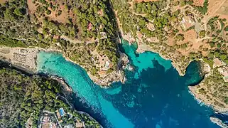 Aerial of Cala Llombards beach