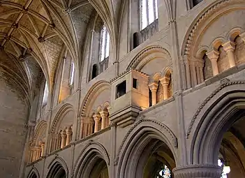 Interior of the Abbey, showing the unusual watching-loft projecting above the nave