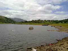 Savandurga visible from Manchanabele reservoir