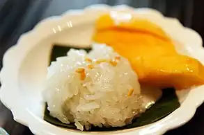 Khao niao mamuang, glutinous rice, fresh mango and coconut milk