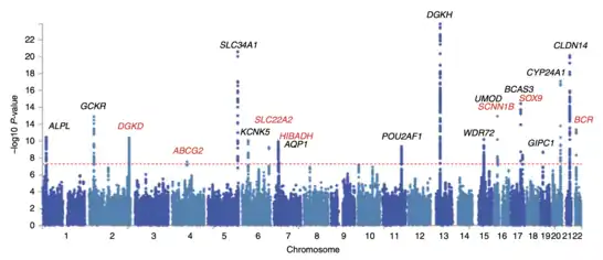 Manhattan plot of a GWAS