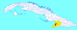 Manzanillo municipality (red) within  Granma Province (yellow) and Cuba