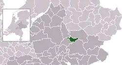 Highlighted position of Zutphen in a municipal map of Gelderland