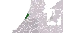 Highlighted position of Noordwijk in a municipal map of South Holland