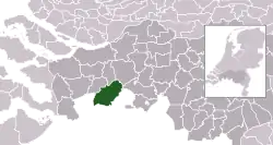 Highlighted position of Zundert in a municipal map of North Brabant