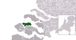 Highlighted position of Noord-Beveland in a municipal map of Zeeland