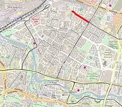 Chocimska street highlighted on a map