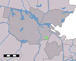 Betondorp (green) within the municipality of Amsterdam (dark grey)