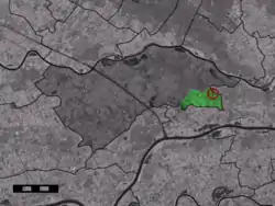 The hamlet (dark red) and the statistical district (light green) of Aalst in the municipality of Buren.