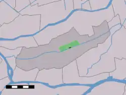 The town centre (dark green) and the statistical district (light green) of Gijbeland in the former municipality of Graafstroom.