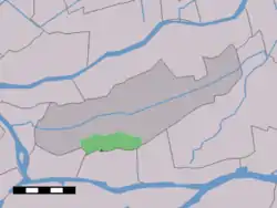 The village centre (dark green) and the statistical district (light green) of Wijngaarden in the former municipality of Graafstroom.