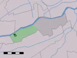 The town centre (dark green) and the statistical district (light green) of Streefkerk in the former municipality of Liesveld.