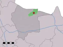 The village (dark red) and the statistical district (light green) of Mander in the municipality of Tubbergen.