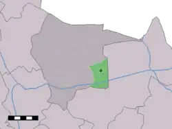 The town centre (dark green) and the statistical district (light green) of Reutum in the municipality of Tubbergen.