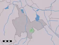 The village centre (dark green) and the statistical district (light green) of Zeegse in the municipality of Tynaarlo.