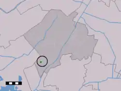 The town centre (dark green) and the statistical district (light green) of Darp in the municipality of Westerveld.