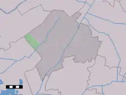 The town centre (dark green) and the statistical district (light green) of Nijensleek in the municipality of Westerveld.