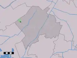 The village centre (dark green) and the statistical district (light green) of Wilhelminaoord in the municipality of Westerveld.