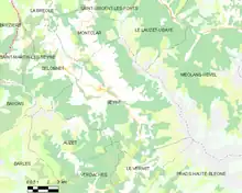 A basic map showing the boundaries of the town , neighbouring municipalities, vegetation zones and roads