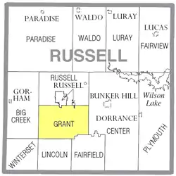 Location of Grant Township in Russell County