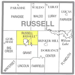 Location of Russell Township in Russell County