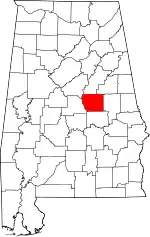 Coosa County, Alabama (marked red) where the species was also found