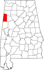 Map of Alabama highlighting Lamar County