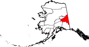 State map highlighting Southeast Fairbanks Census Area