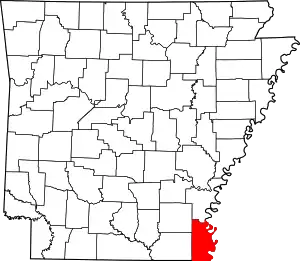 Map of Arkansas highlighting Chicot County