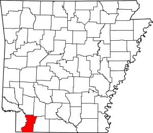 Map of Arkansas highlighting Lafayette County