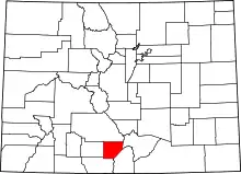 State map highlighting Alamosa County