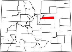 Map of Colorado highlighting Arapahoe County