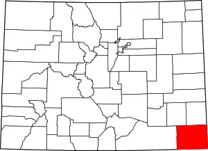 Map of Colorado highlighting Baca County