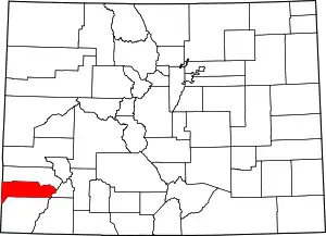 State map highlighting Dolores County