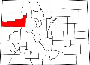 Map of Colorado highlighting Garfield County