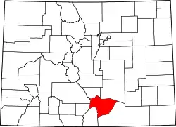 State map highlighting Huerfano County