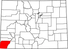 Map of Colorado highlighting Montezuma County