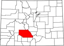 State map highlighting Saguache County