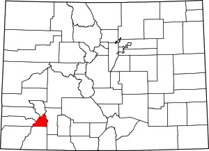 Map of Colorado highlighting San Juan County