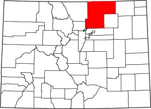 Map of Colorado highlighting Weld County