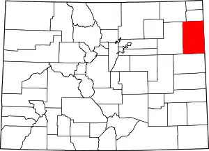 Map of Colorado highlighting Yuma County