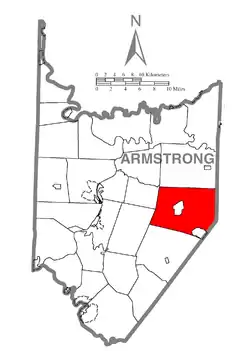 Map of Armstrong County, Pennsylvania highlighting Cowanshannock Township