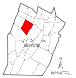 Map of Bedford County, Pennsylvania highlighting East St. Clair Township