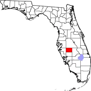 A state map highlighting Hardee County in the middle part of the state. It is medium in size and shaped like a rectangle.