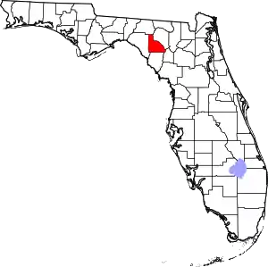 A state map highlighting Lafayette County in the corner part of the state. It is medium in size.