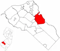 Location of Washington Township in Gloucester County, New Jersey. Inset: Location of Gloucester County in New Jersey.