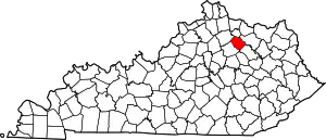 Map of Kentucky highlighting Nicholas County