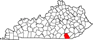 Map of Kentucky highlighting Whitley County