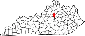 Map of Kentucky highlighting Woodford County