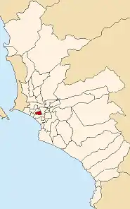 Location of Lince in the Lima province